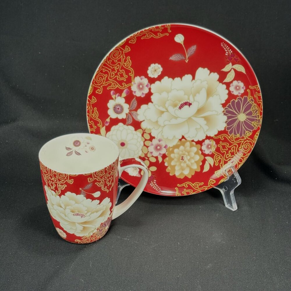 Maxwell & Williams Kimono red plate and coffee mug